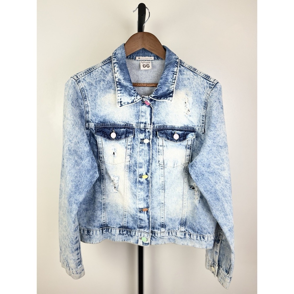 Women's 80's Style Washed Blue Jeans Jacket XL 100% Cotton Retro Urban